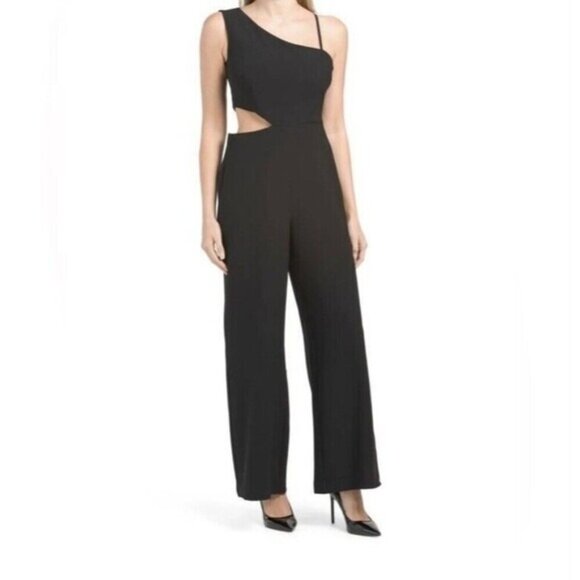 Nicole Miller Pants - NICOLE MILLER Women’s One Shoulder Side Cut Out Jumpsuit  Size 14 Black Zip New